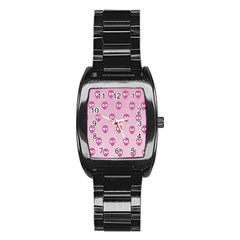 Alien Pattern Pink Stainless Steel Barrel Watch