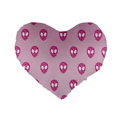 Alien Pattern Pink Standard 16  Premium Flano Heart Shape Cushions by BangZart