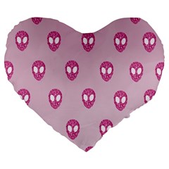 Alien Pattern Pink Large 19  Premium Flano Heart Shape Cushions by BangZart