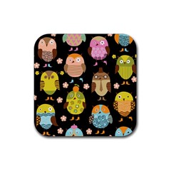 Cute Owls Pattern Rubber Coaster (square)  by BangZart