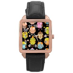 Cute Owls Pattern Rose Gold Leather Watch 