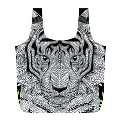 Tiger Head Full Print Recycle Bags (l)  by BangZart