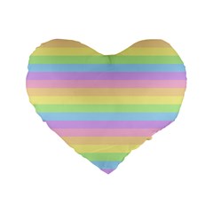 Cute Pastel Rainbow Stripes Standard 16  Premium Flano Heart Shape Cushions