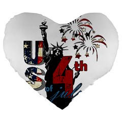 4th Of July Independence Day Large 19  Premium Flano Heart Shape Cushions by Valentinaart