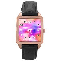 Colorful Abstract Pink And Purple Pattern Rose Gold Leather Watch 