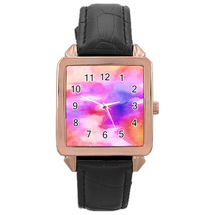 Colorful Abstract pink and purple pattern Rose Gold Leather Watch 