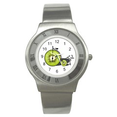 Kiwi Bicycle  Stainless Steel Watch by Valentinaart