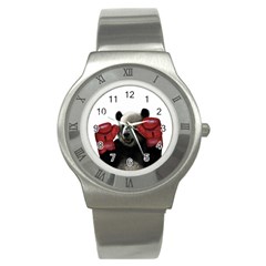 Boxing Panda  Stainless Steel Watch by Valentinaart