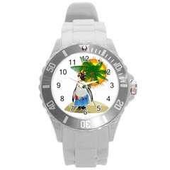 Tropical Penguin Round Plastic Sport Watch (l) by Valentinaart