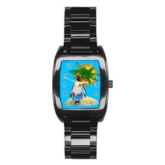 Tropical Penguin Stainless Steel Barrel Watch by Valentinaart