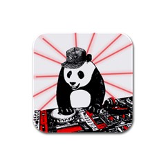 Deejay Panda Rubber Square Coaster (4 Pack)  by Valentinaart