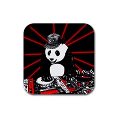 Deejay Panda Rubber Square Coaster (4 Pack)  by Valentinaart