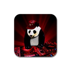Deejay Panda Rubber Square Coaster (4 Pack)  by Valentinaart
