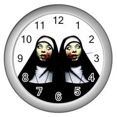 Horror Nuns Wall Clocks (silver)  by Valentinaart