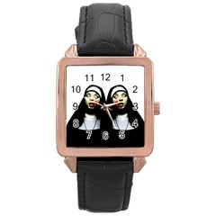 Horror Nuns Rose Gold Leather Watch  by Valentinaart