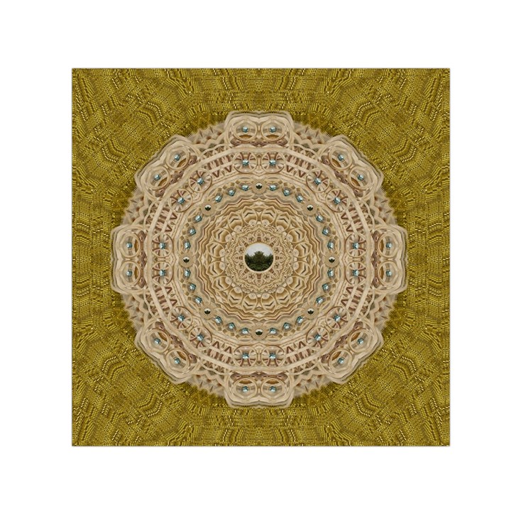 Golden Forest Silver Tree In Wood Mandala Small Satin Scarf (Square)