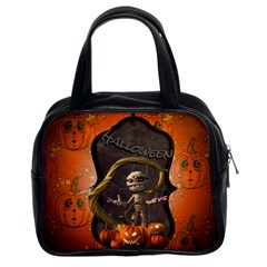 Halloween, Funny Mummy With Pumpkins Classic Handbags (2 Sides) by FantasyWorld7