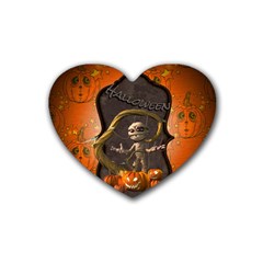 Halloween, Funny Mummy With Pumpkins Rubber Coaster (heart)  by FantasyWorld7