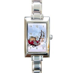 Christmas, Santa Claus With Reindeer Rectangle Italian Charm Watch