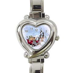 Christmas, Santa Claus With Reindeer Heart Italian Charm Watch by FantasyWorld7