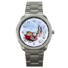 Christmas, Santa Claus With Reindeer Sport Metal Watch by FantasyWorld7