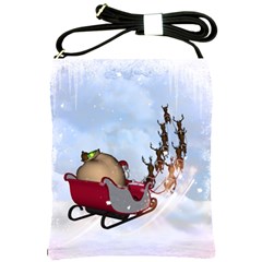 Christmas, Santa Claus With Reindeer Shoulder Sling Bags by FantasyWorld7