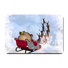 Christmas, Santa Claus With Reindeer Small Doormat  by FantasyWorld7