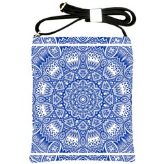 Blue Mandala Art Pattern Shoulder Sling Bags by paulaoliveiradesign