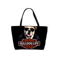 Bulldog Biker Shoulder Handbags by Valentinaart