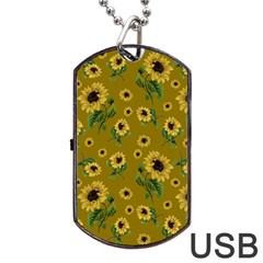 Sunflowers Pattern Dog Tag Usb Flash (one Side) by Valentinaart