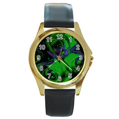 Roses Vi Round Gold Metal Watch by markiart