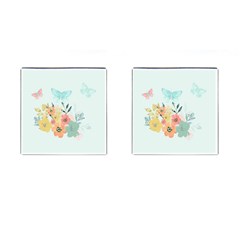 Watercolor Floral Blue Cute Butterfly Illustration Cufflinks (square) by paulaoliveiradesign