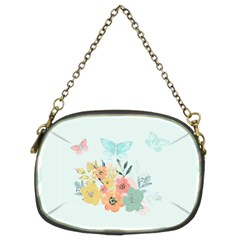 Watercolor Floral Blue Cute Butterfly Illustration Chain Purses (two Sides) 