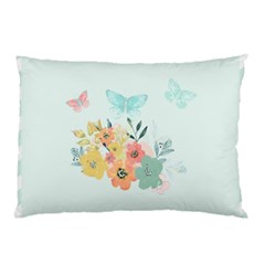 Watercolor Floral Blue Cute Butterfly Illustration Pillow Case by paulaoliveiradesign