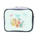 Watercolor Floral Blue Cute Butterfly Illustration Mini Toiletries Bags Front