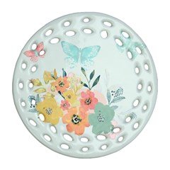 Watercolor Floral Blue Cute Butterfly Illustration Ornament (round Filigree) by paulaoliveiradesign