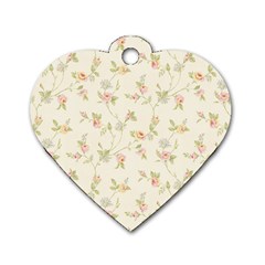 Floral Paper Pink Girly Cute Pattern  Dog Tag Heart (one Side) by paulaoliveiradesign