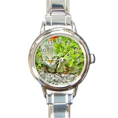 Hidden Domestic Cat With Alert Expression Round Italian Charm Watch by dflcprints