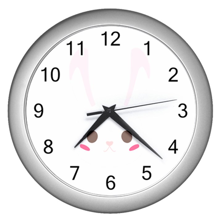 Rabbit Cute Animal White Wall Clocks (Silver) 