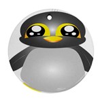 Cute Penguin Animal Round Ornament (Two Sides) Front