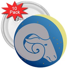 Ram Zodiac Sign Zodiac Moon Star 3  Buttons (10 Pack)  by Nexatart