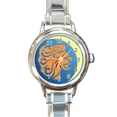 Lion Zodiac Sign Zodiac Moon Star Round Italian Charm Watch by Nexatart