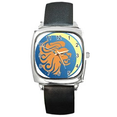 Lion Zodiac Sign Zodiac Moon Star Square Metal Watch by Nexatart