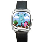 Pig Animal Love Square Metal Watch Front