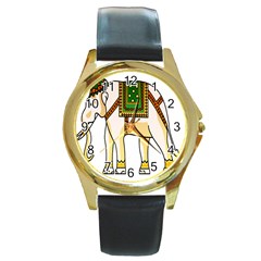 Elephant Indian Animal Design Round Gold Metal Watch