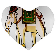 Elephant Indian Animal Design Large 19  Premium Flano Heart Shape Cushions by Nexatart