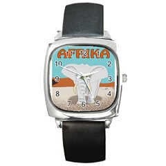 Africa Elephant Animals Animal Square Metal Watch by Nexatart