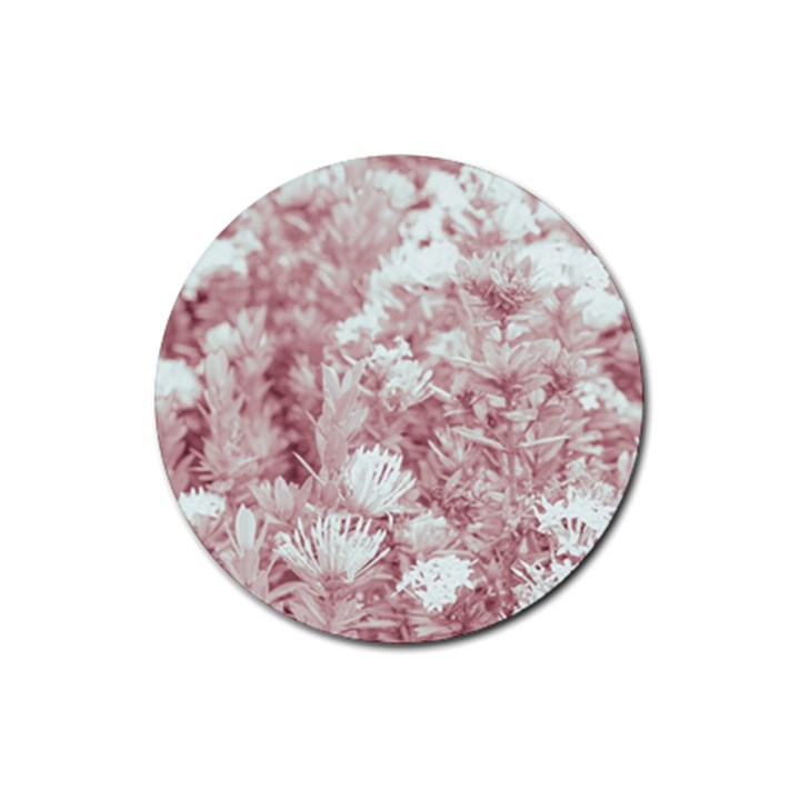 Pink Colored Flowers Rubber Round Coaster (4 pack) 