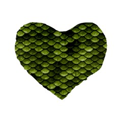 Green Mermaid Scales   Standard 16  Premium Flano Heart Shape Cushions by paulaoliveiradesign
