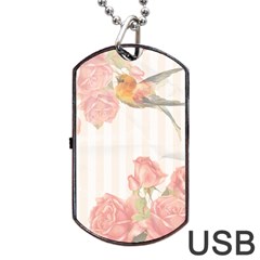 Vintage Roses Floral Illustration Bird Dog Tag Usb Flash (one Side)